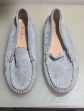 M. Gemi Suede Penny Loafers in Light Gray